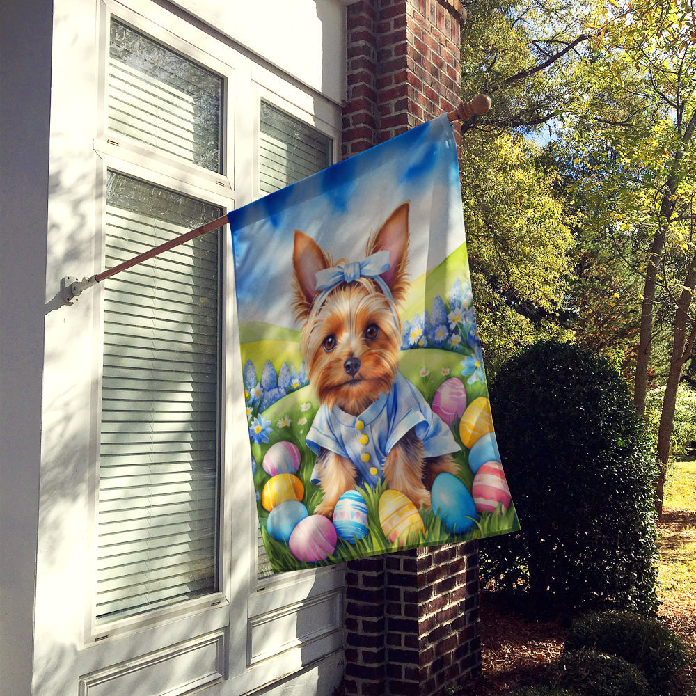 Silky Terrier Easter Egg Hunt House Flag 28x40 Porch Sleeve Pole Decorative Outside Yard Banner Artwork Wall Hanging, Polyester
