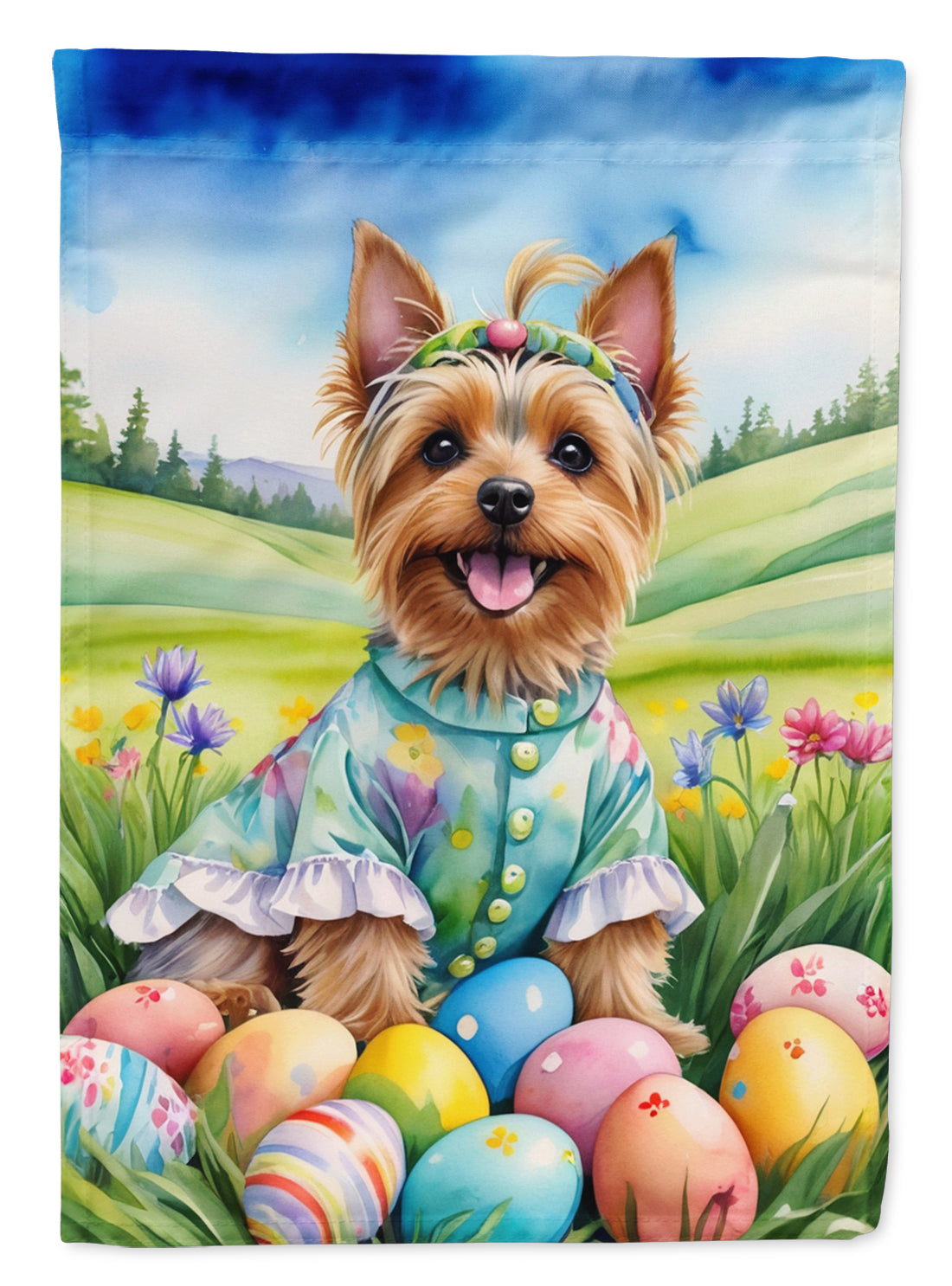 Silky Terrier Easter Egg Hunt House Flag 28x40 Porch Sleeve Pole Decorative Outside Yard Banner Artwork Wall Hanging, Polyester