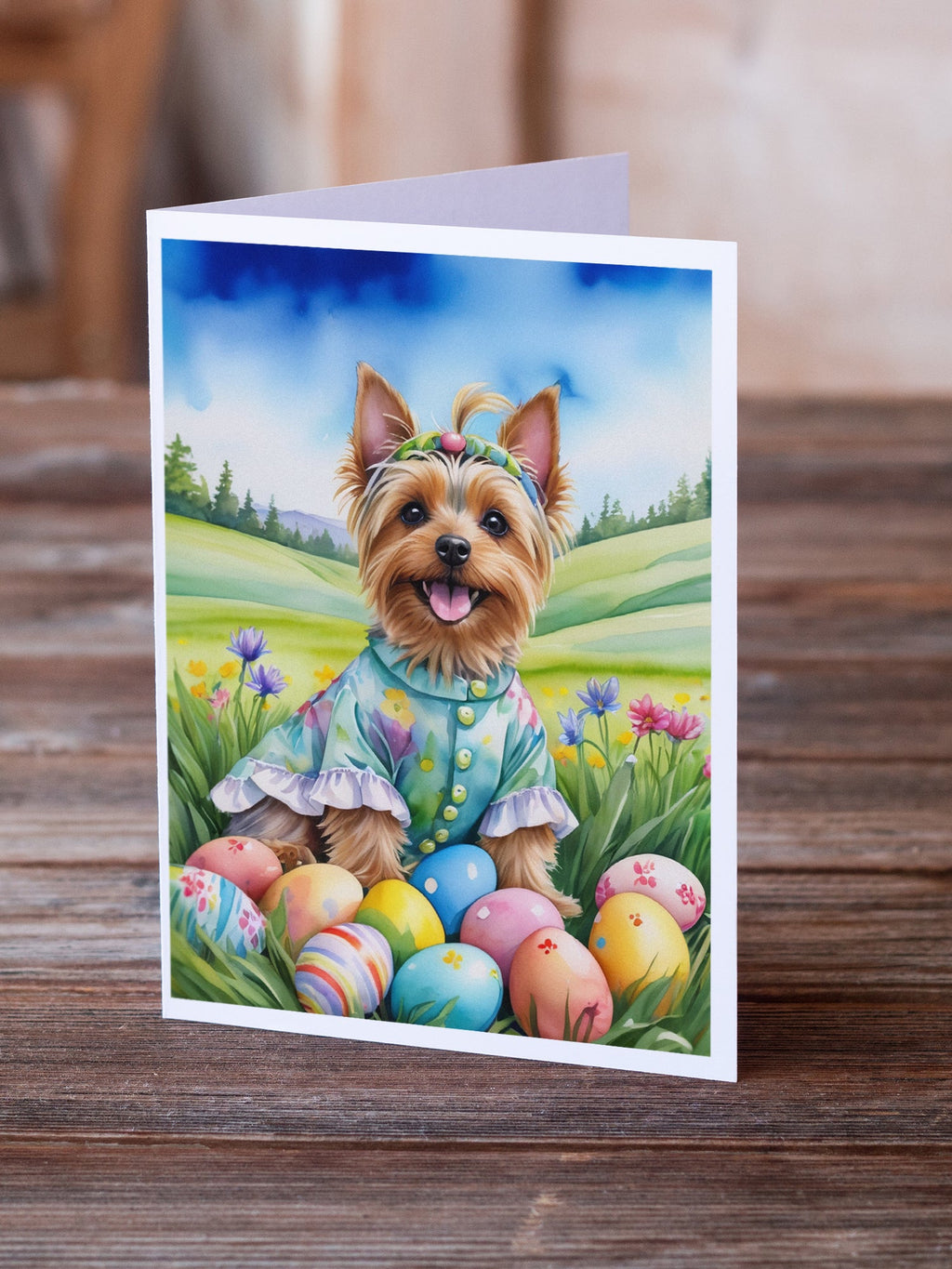Silky Terrier Easter Egg Hunt Greeting Cards Pack of 8 Blank Cards with Envelopes Whimsical A7 Size 5x7