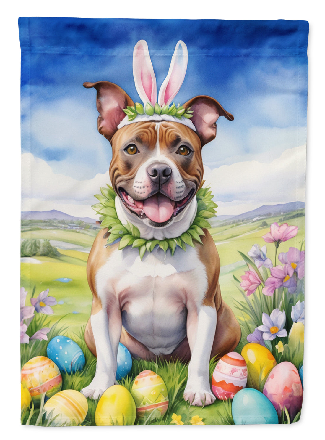 Staffordshire Bull Terrier Easter Egg Hunt House Flag 28x40 Porch Sleeve Pole Decorative Outside Yard Banner Artwork Wall Hanging, Polyester