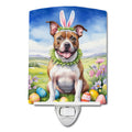Staffordshire Bull Terrier Easter Egg Hunt Ceramic Night Light Compact, UL-Certified, Ideal for Bedroom, Bathroom, Nursery, Hallway, Kitchen, 6x4x3, Multicolor