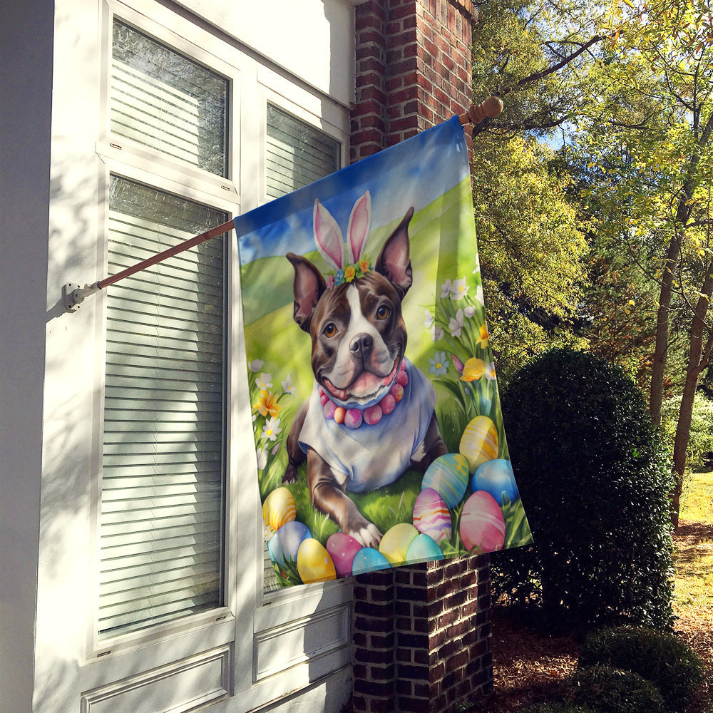 Staffordshire Bull Terrier Easter Egg Hunt House Flag 28x40 Porch Sleeve Pole Decorative Outside Yard Banner Artwork Wall Hanging, Polyester