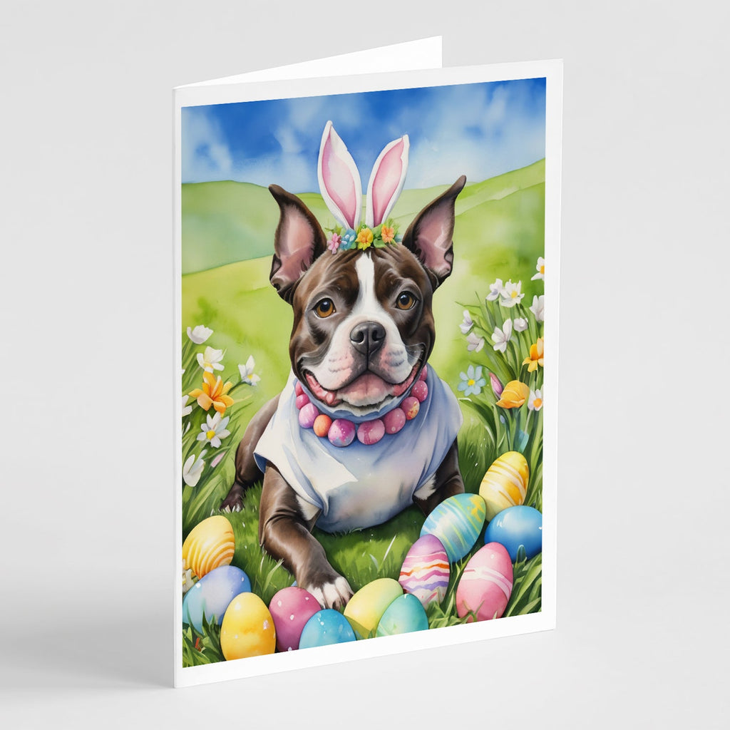 Staffordshire Bull Terrier Easter Egg Hunt Greeting Cards Pack of 8 Blank Cards with Envelopes Whimsical A7 Size 5x7