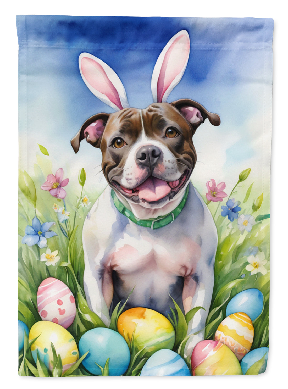 Staffordshire Bull Terrier Easter Egg Hunt House Flag 28x40 Porch Sleeve Pole Decorative Outside Yard Banner Artwork Wall Hanging, Polyester