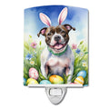Staffordshire Bull Terrier Easter Egg Hunt Ceramic Night Light Compact, UL-Certified, Ideal for Bedroom, Bathroom, Nursery, Hallway, Kitchen, 6x4x3, Multicolor