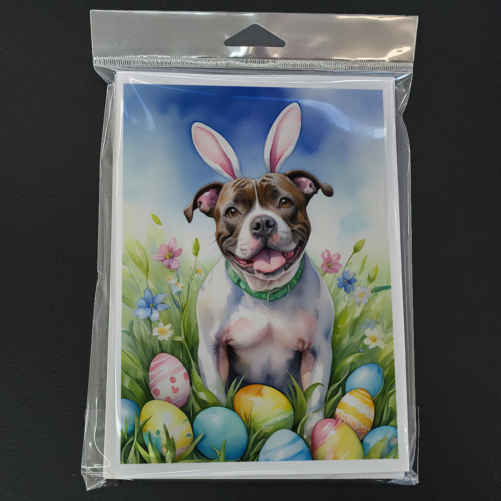 Staffordshire Bull Terrier Easter Egg Hunt Greeting Cards Pack of 8 Blank Cards with Envelopes Whimsical A7 Size 5x7