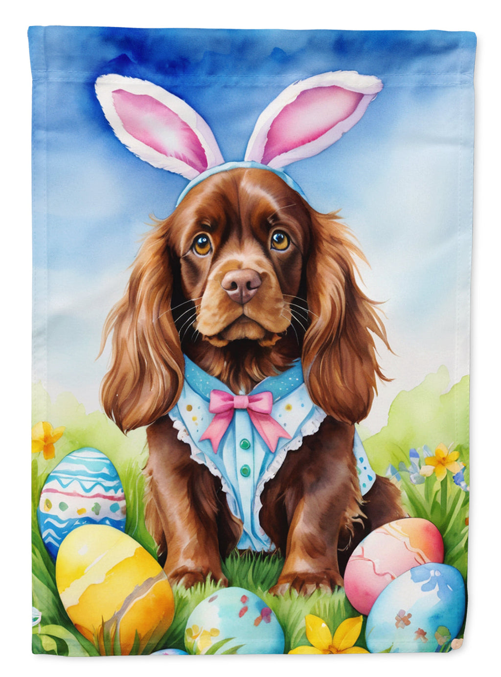 Sussex Spaniel Easter Egg Hunt House Flag 28x40 Porch Sleeve Pole Decorative Outside Yard Banner Artwork Wall Hanging, Polyester