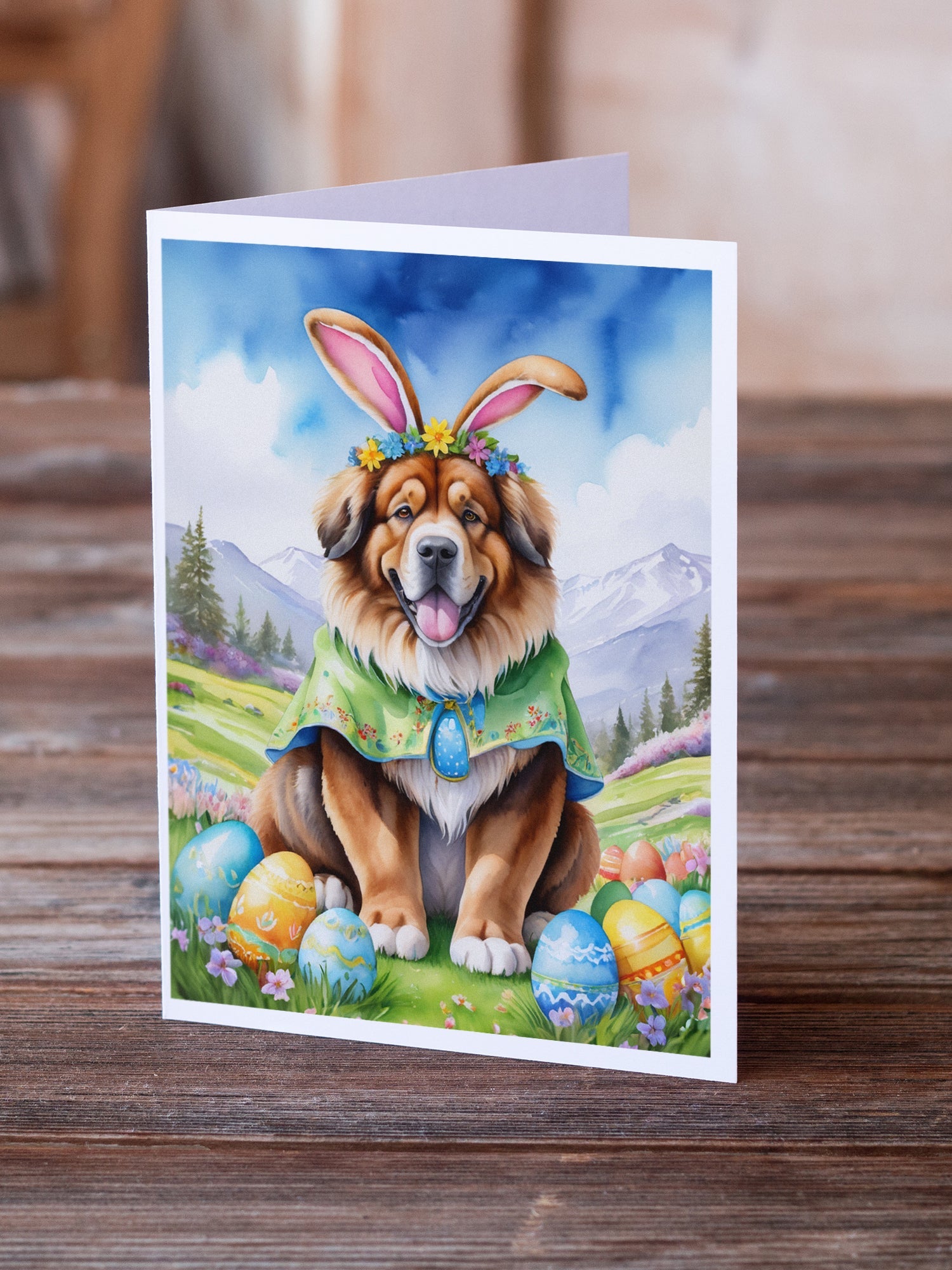 Tibetan Mastiff Easter Egg Hunt Greeting Cards Pack of 8 Blank Cards with Envelopes Whimsical A7 Size 5x7