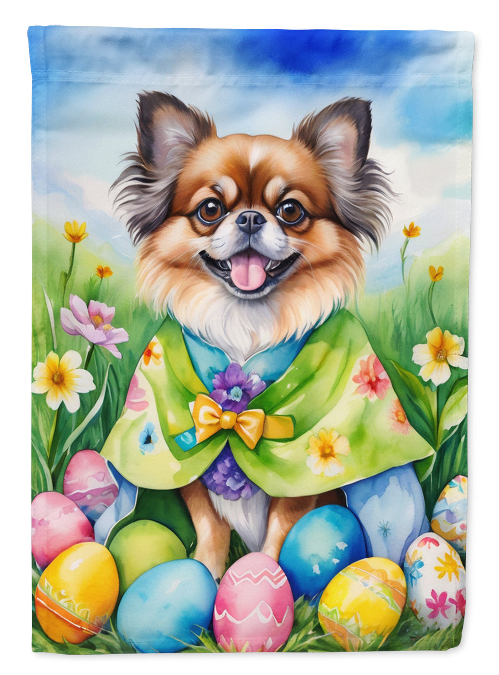 Tibetan Spaniel Easter Egg Hunt House Flag 28x40 Porch Sleeve Pole Decorative Outside Yard Banner Artwork Wall Hanging, Polyester