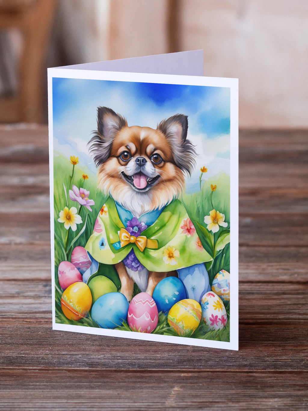 Tibetan Spaniel Easter Egg Hunt Greeting Cards Pack of 8 Blank Cards with Envelopes Whimsical A7 Size 5x7
