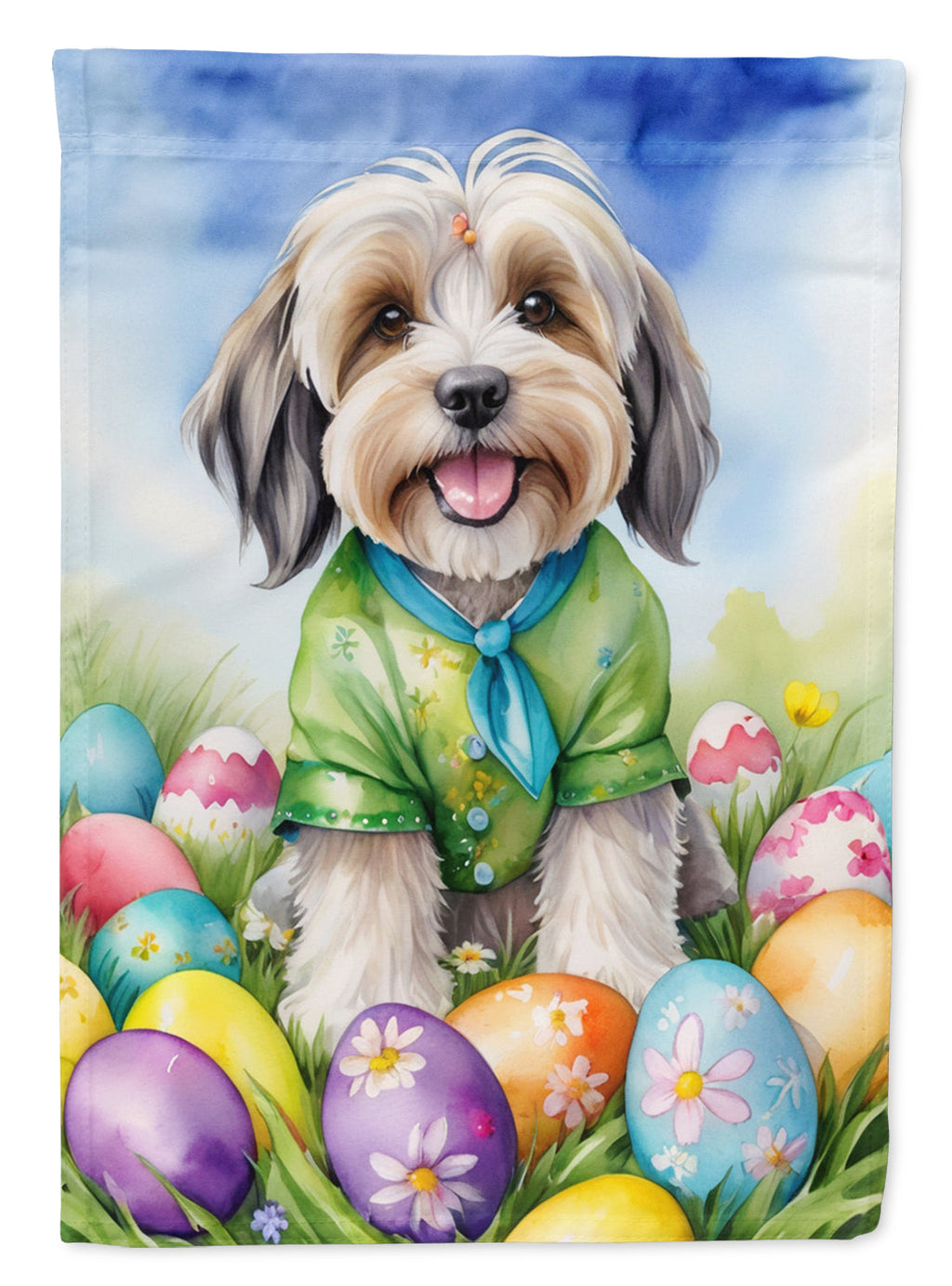 Tibetan Terrier Easter Egg Hunt House Flag 28x40 Porch Sleeve Pole Decorative Outside Yard Banner Artwork Wall Hanging, Polyester