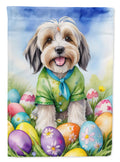 Tibetan Terrier Easter Egg Hunt House Flag 28x40 Porch Sleeve Pole Decorative Outside Yard Banner Artwork Wall Hanging, Polyester