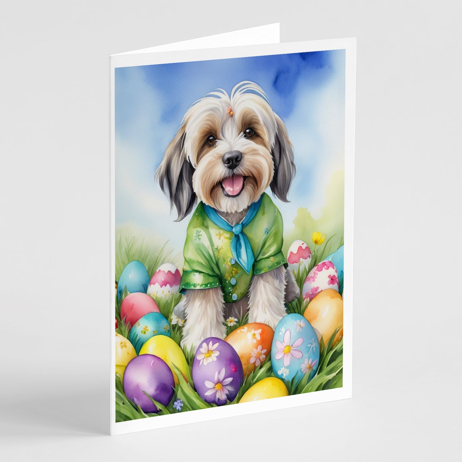 Tibetan Terrier Easter Egg Hunt Greeting Cards Pack of 8 Blank Cards with Envelopes Whimsical A7 Size 5x7