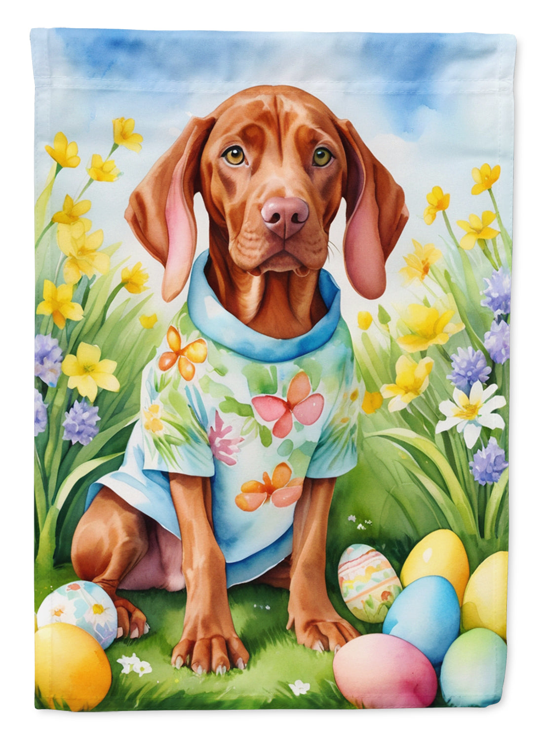 Vizsla Easter Egg Hunt House Flag 28x40 Porch Sleeve Pole Decorative Outside Yard Banner Artwork Wall Hanging, Polyester