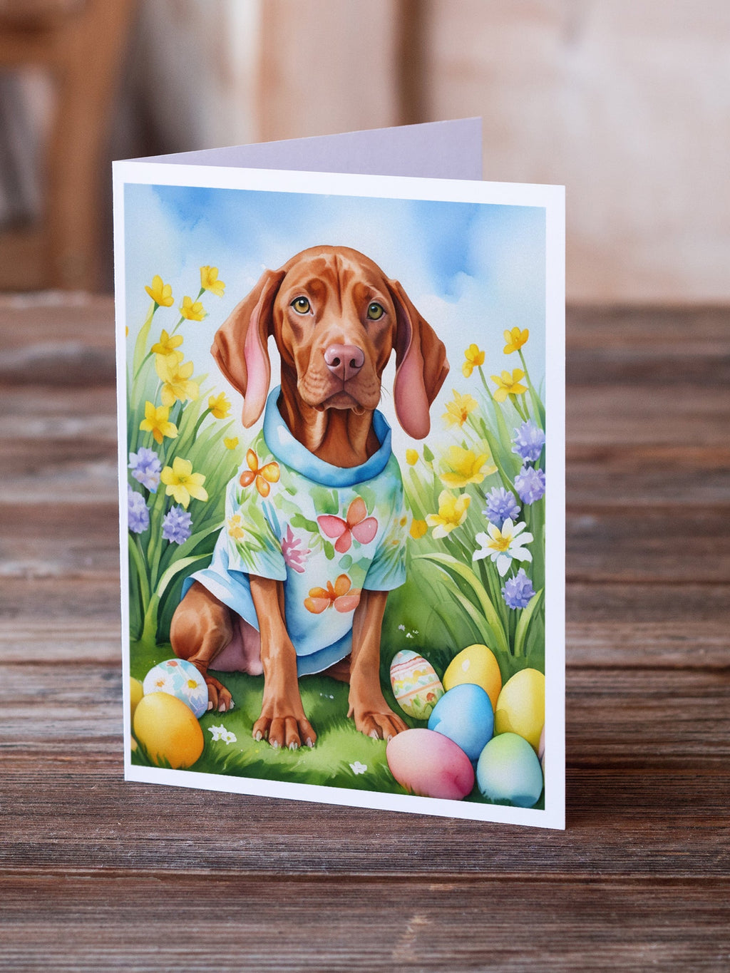 Vizsla Easter Egg Hunt Greeting Cards Pack of 8 Blank Cards with Envelopes Whimsical A7 Size 5x7