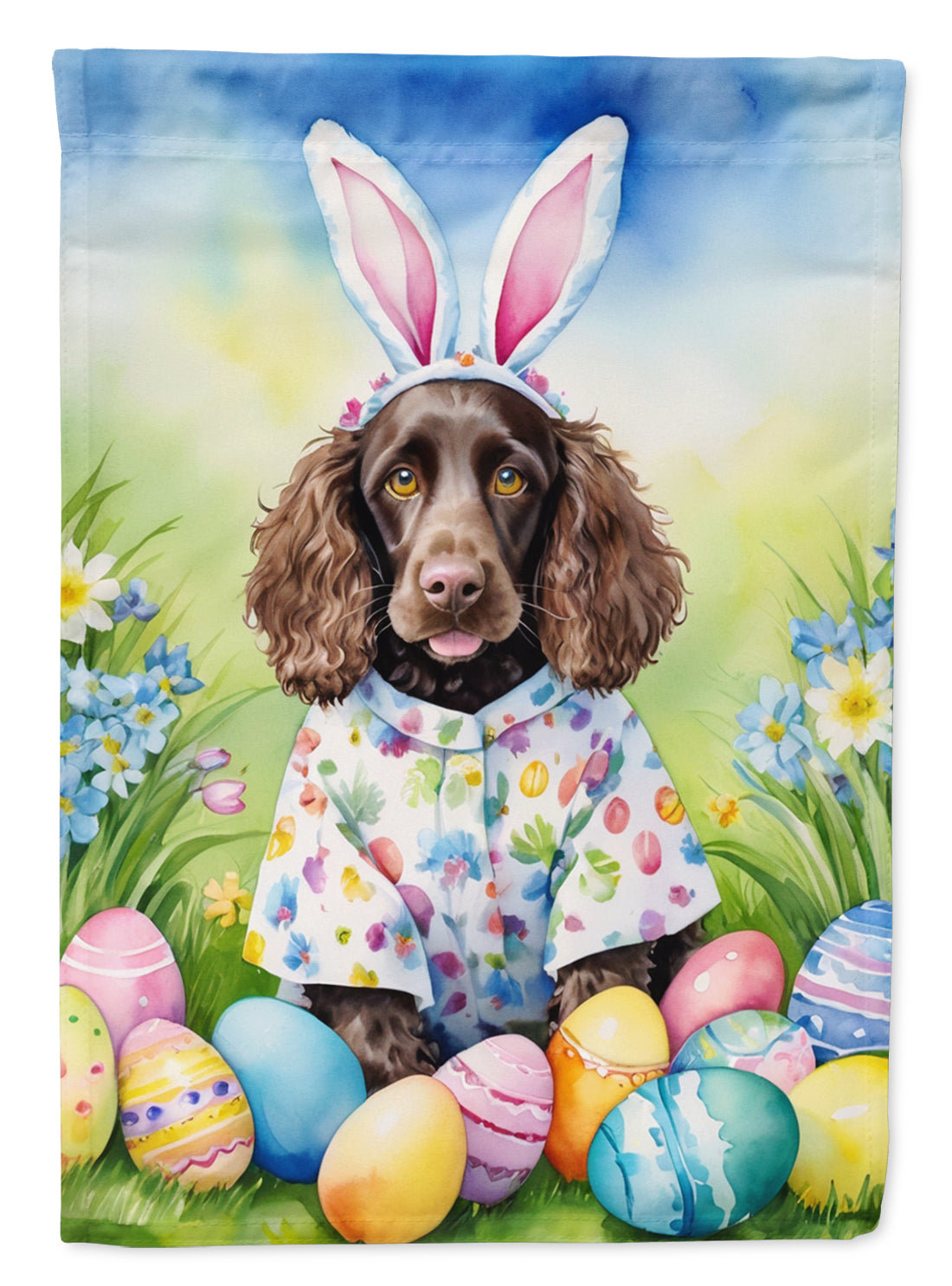 Water Spaniel Easter Egg Hunt House Flag 28x40 Porch Sleeve Pole Decorative Outside Yard Banner Artwork Wall Hanging, Polyester