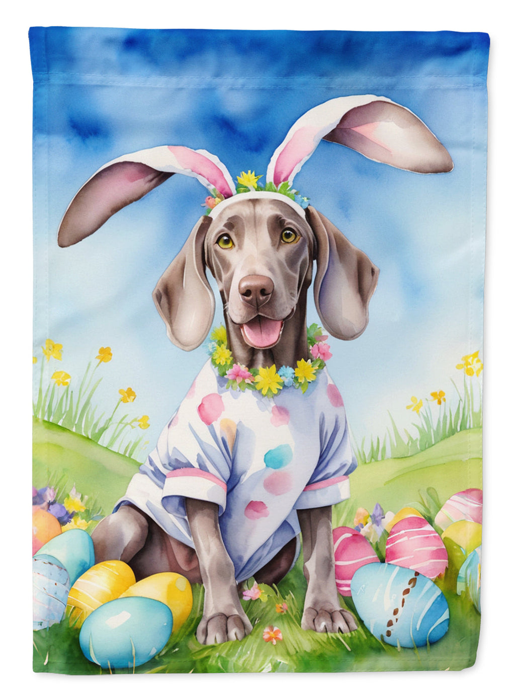 Weimaraner Easter Egg Hunt House Flag 28x40 Porch Sleeve Pole Decorative Outside Yard Banner Artwork Wall Hanging, Polyester