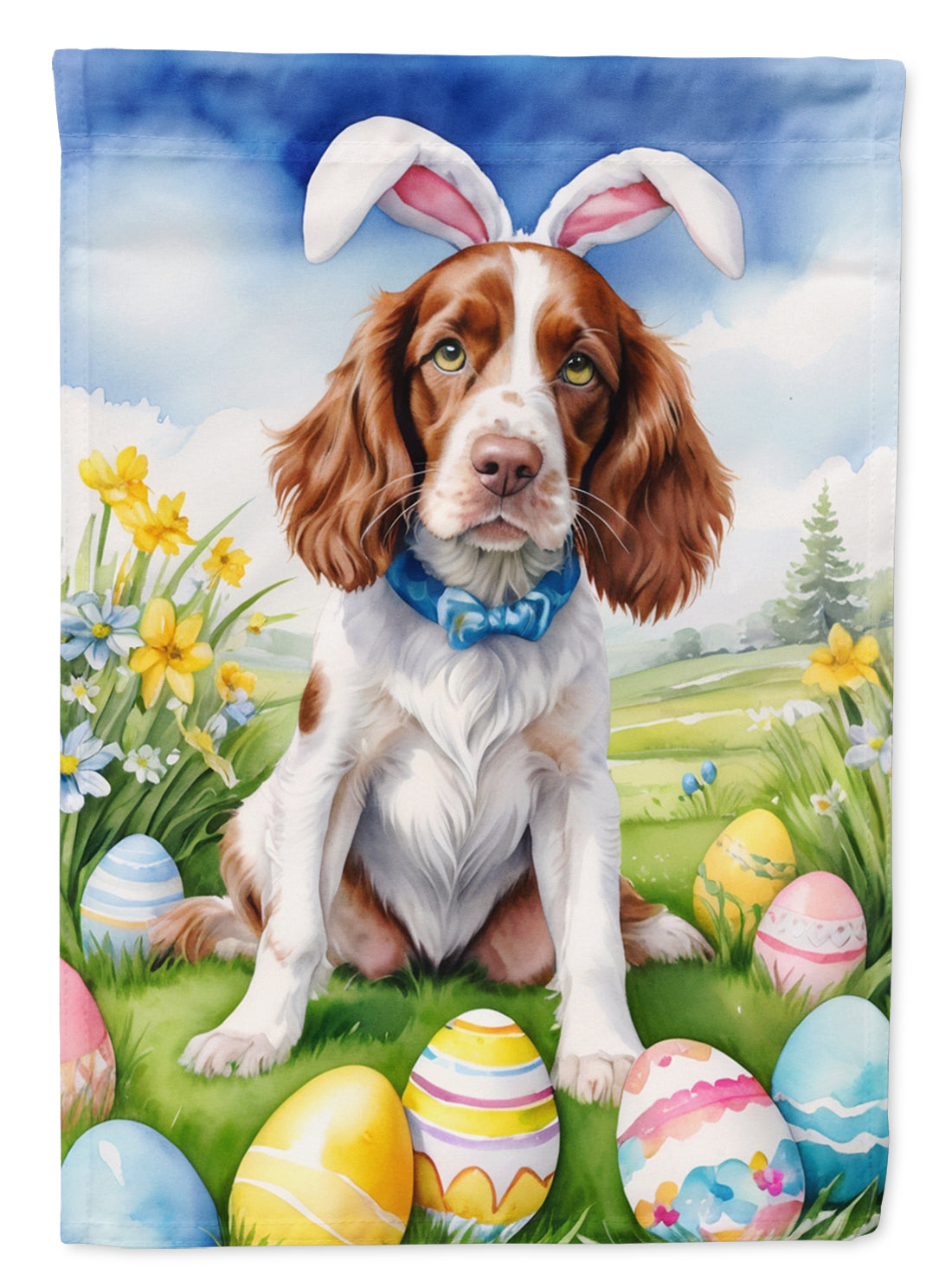 Welsh Springer Spaniel Easter Egg Hunt House Flag 28x40 Porch Sleeve Pole Decorative Outside Yard Banner Artwork Wall Hanging, Polyester