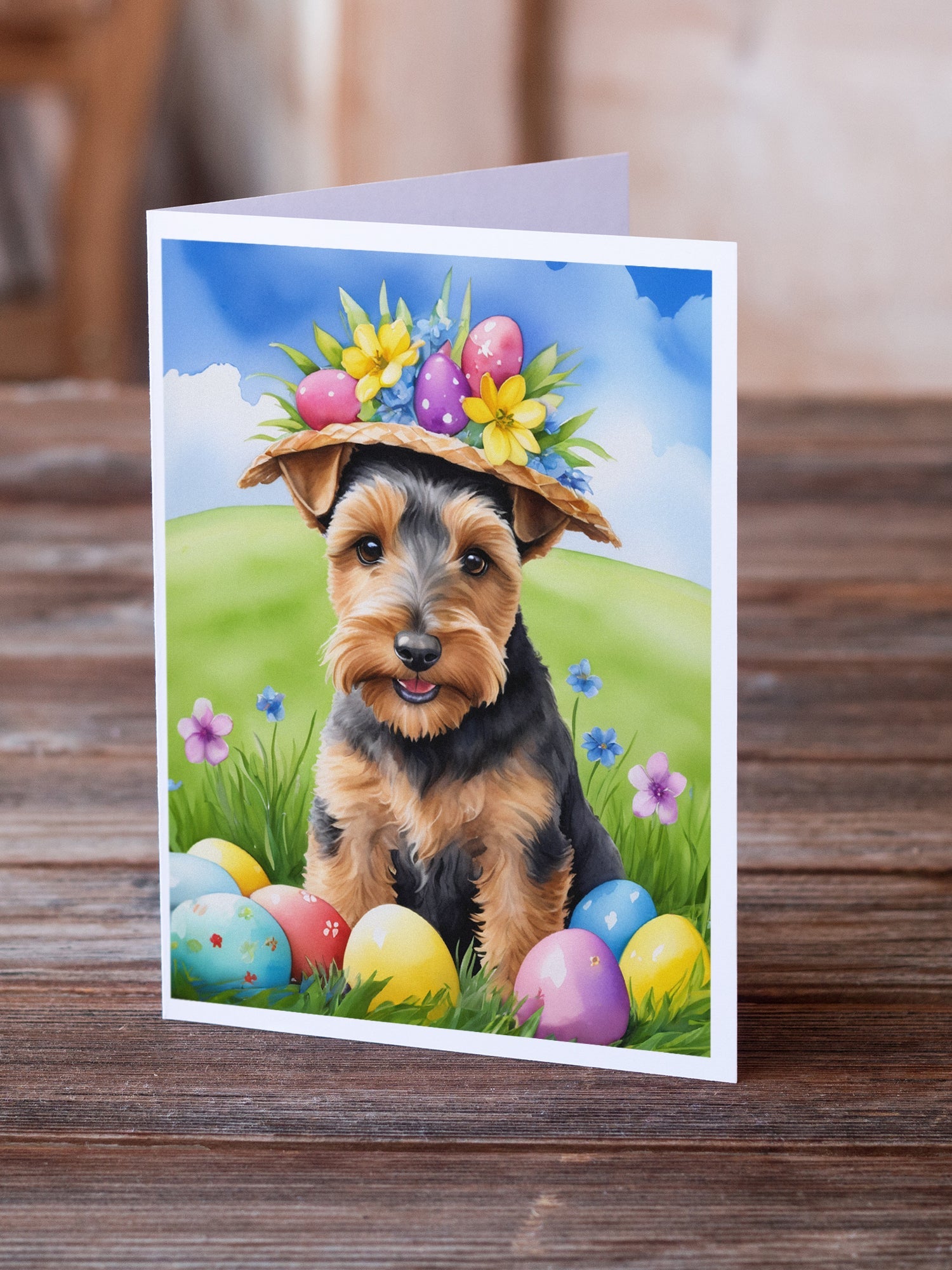 Welsh Terrier Easter Egg Hunt Greeting Cards Pack of 8 Blank Cards with Envelopes Whimsical A7 Size 5x7