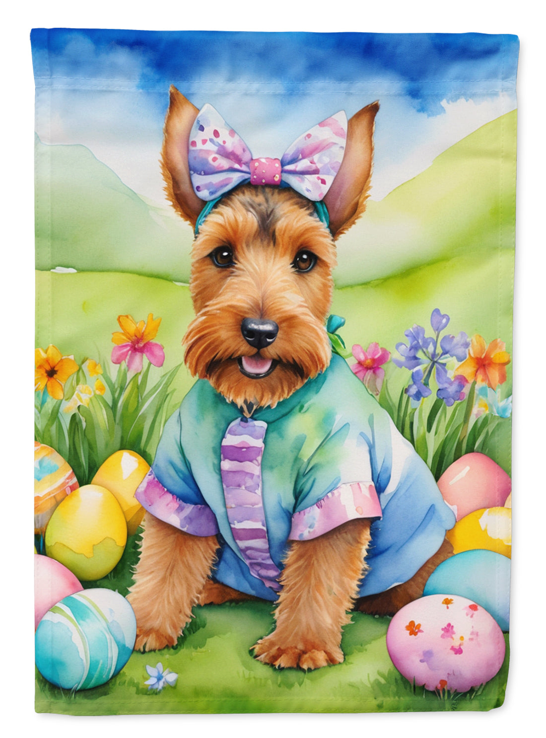 Welsh Terrier Easter Egg Hunt House Flag 28x40 Porch Sleeve Pole Decorative Outside Yard Banner Artwork Wall Hanging, Polyester