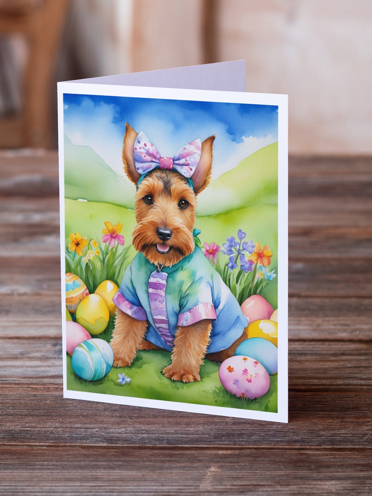Welsh Terrier Easter Egg Hunt Greeting Cards Pack of 8 Blank Cards with Envelopes Whimsical A7 Size 5x7