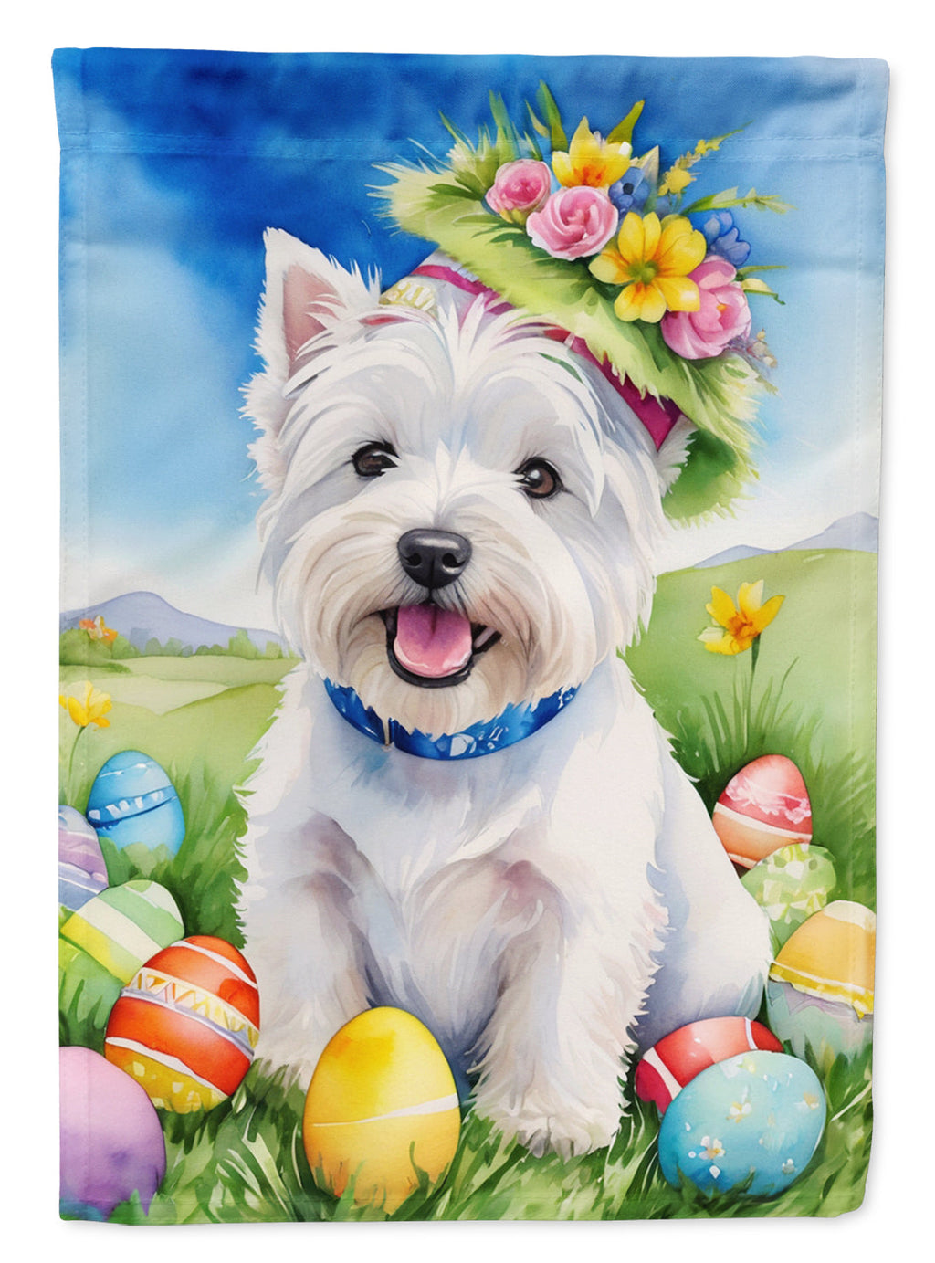 Westie Easter Egg Hunt House Flag 28x40 Porch Sleeve Pole Decorative Outside Yard Banner Artwork Wall Hanging, Polyester