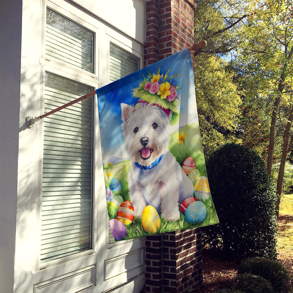 Westie Easter Egg Hunt House Flag 28x40 Porch Sleeve Pole Decorative Outside Yard Banner Artwork Wall Hanging, Polyester