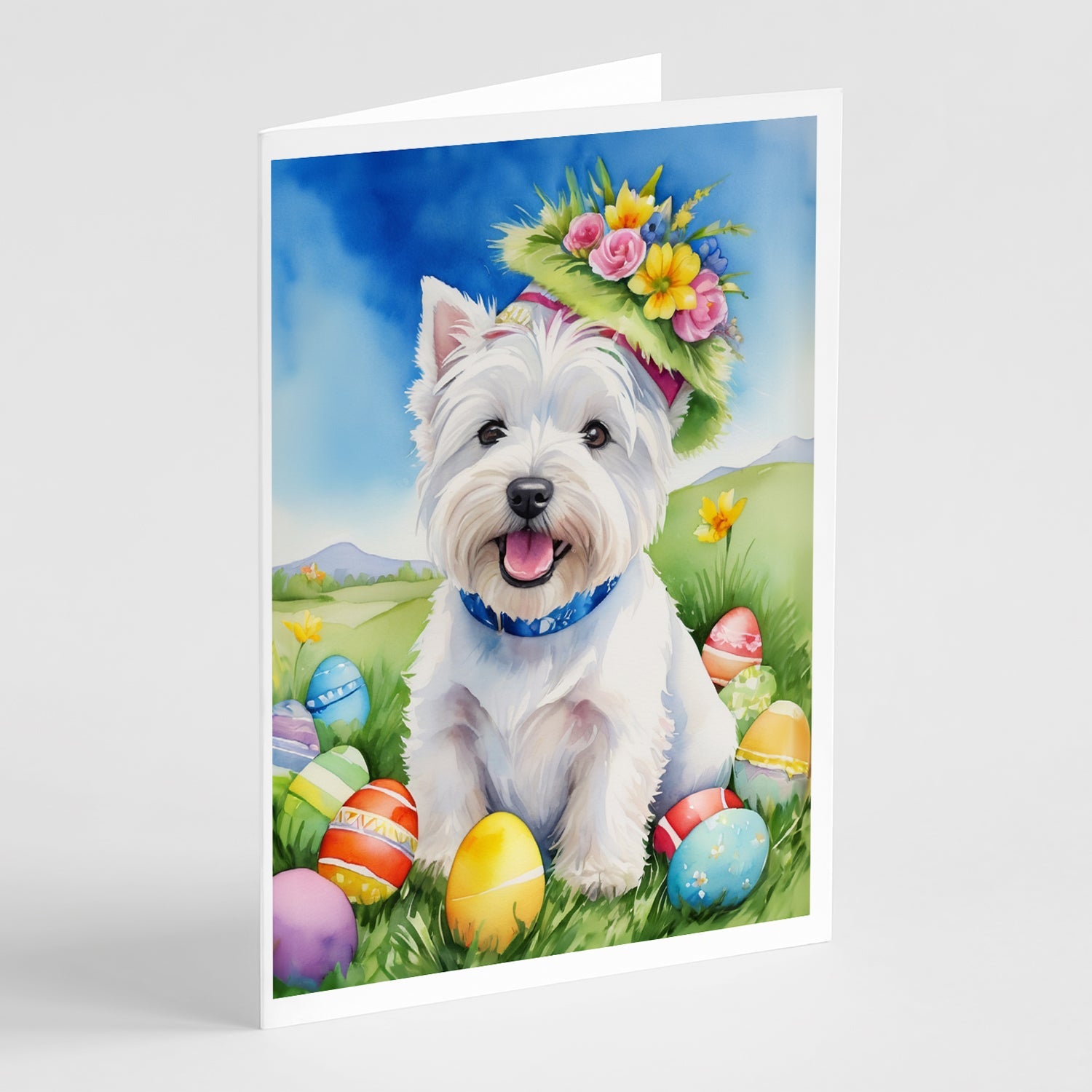Westie Easter Egg Hunt Greeting Cards Pack of 8 Blank Cards with Envelopes Whimsical A7 Size 5x7