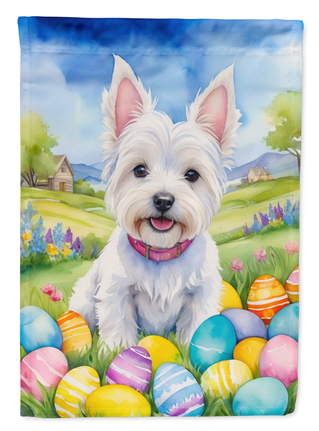 Westie Easter Egg Hunt House Flag 28x40 Porch Sleeve Pole Decorative Outside Yard Banner Artwork Wall Hanging, Polyester