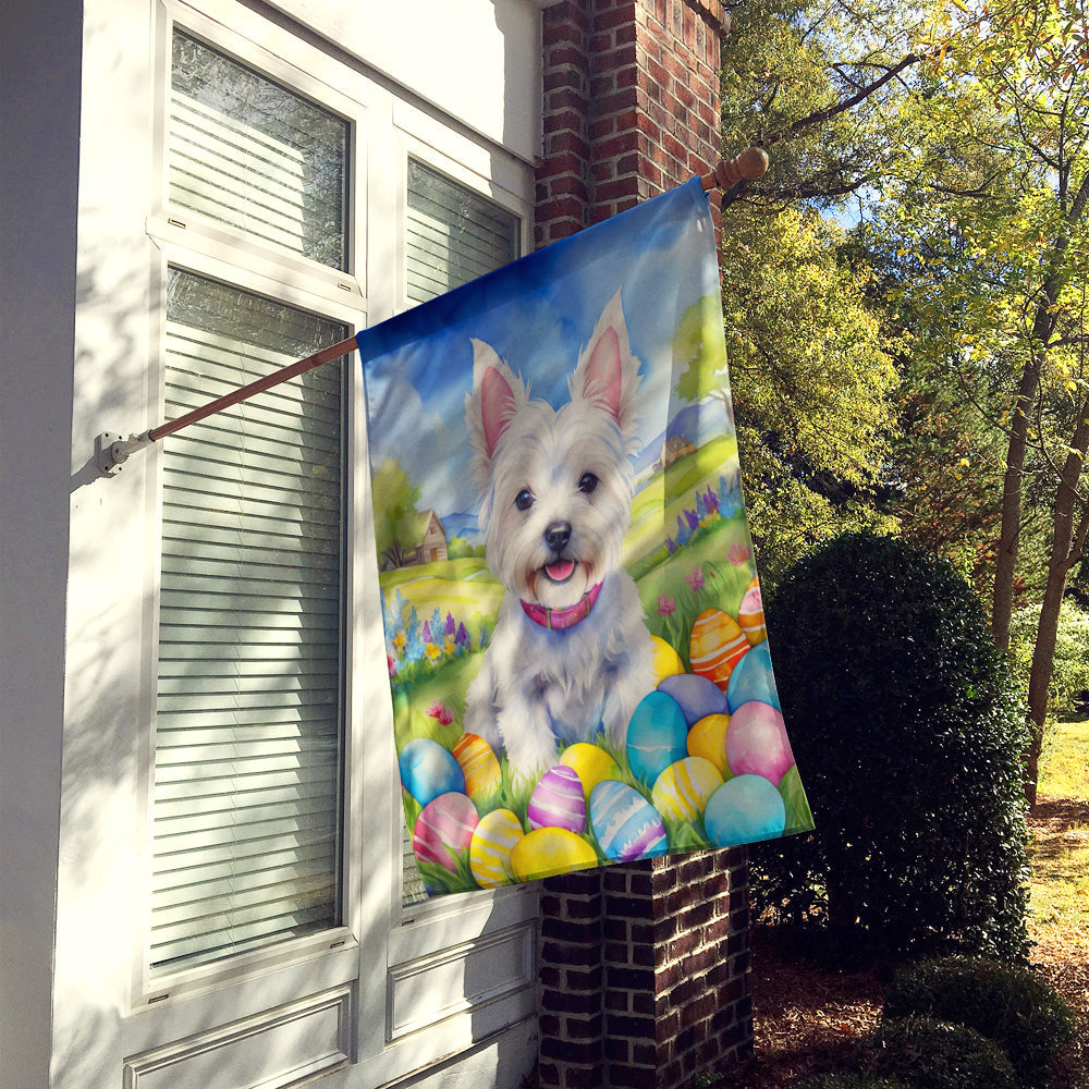 Westie Easter Egg Hunt House Flag 28x40 Porch Sleeve Pole Decorative Outside Yard Banner Artwork Wall Hanging, Polyester