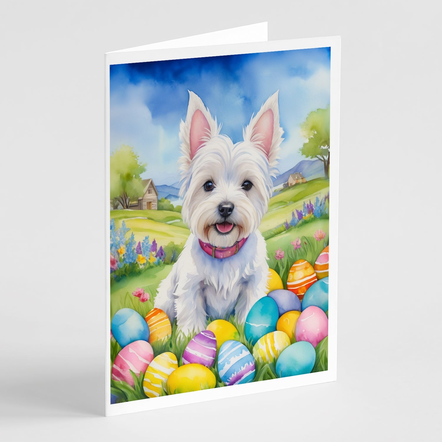 Westie Easter Egg Hunt Greeting Cards Pack of 8 Blank Cards with Envelopes Whimsical A7 Size 5x7
