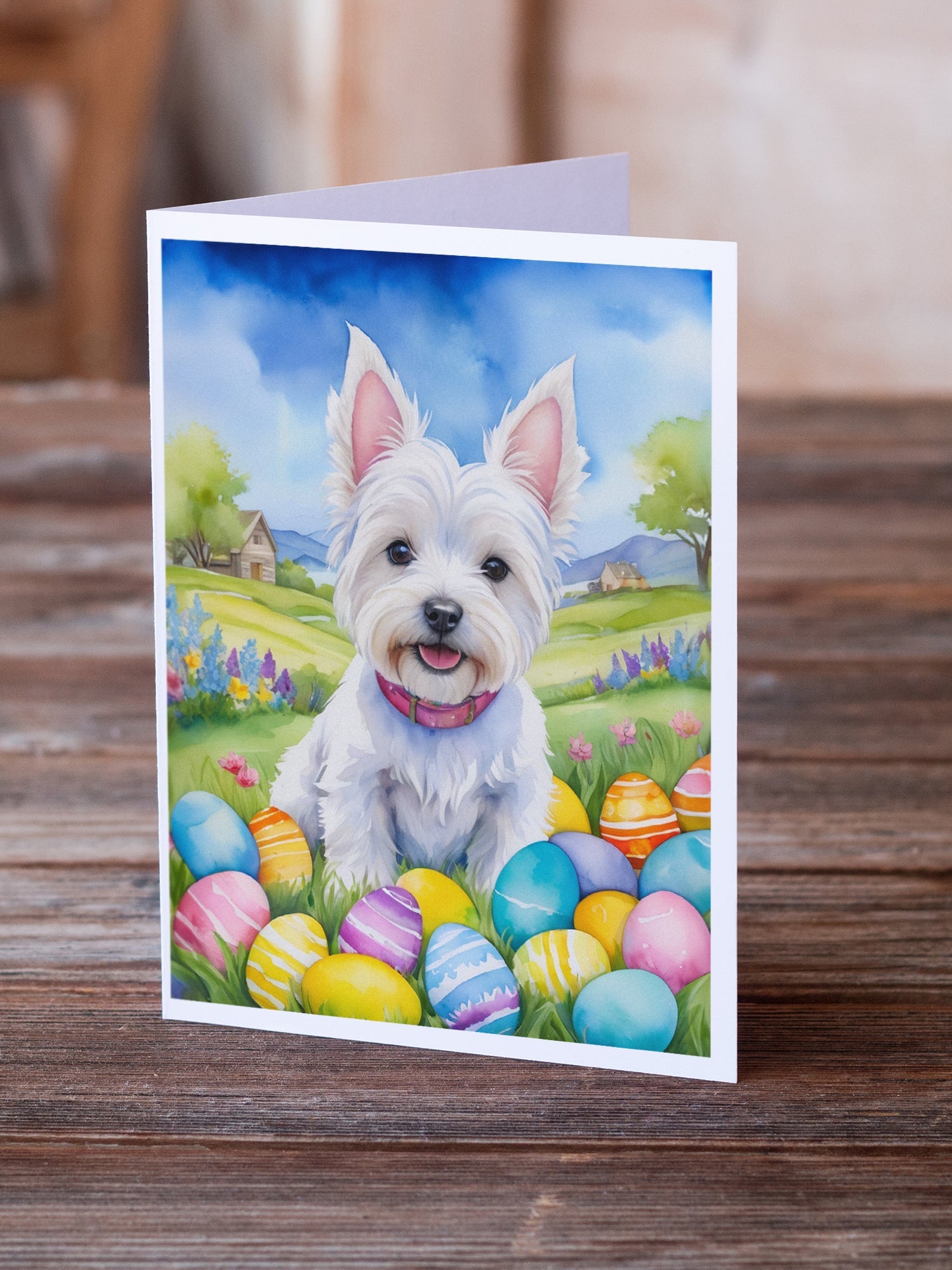 Westie Easter Egg Hunt Greeting Cards Pack of 8 Blank Cards with Envelopes Whimsical A7 Size 5x7