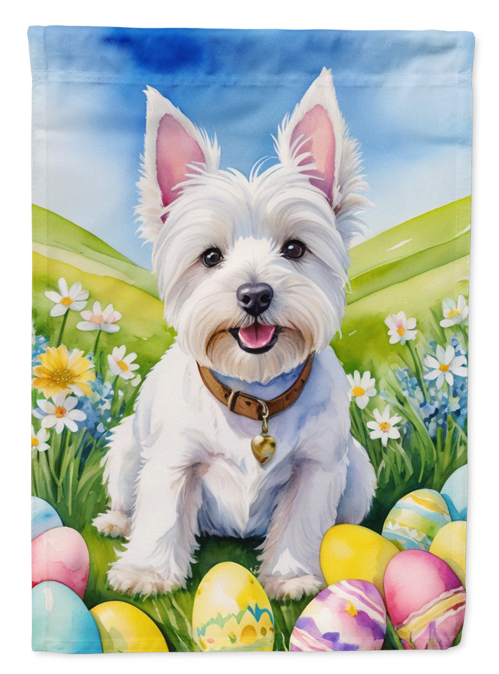Westie Easter Egg Hunt House Flag 28x40 Porch Sleeve Pole Decorative Outside Yard Banner Artwork Wall Hanging, Polyester