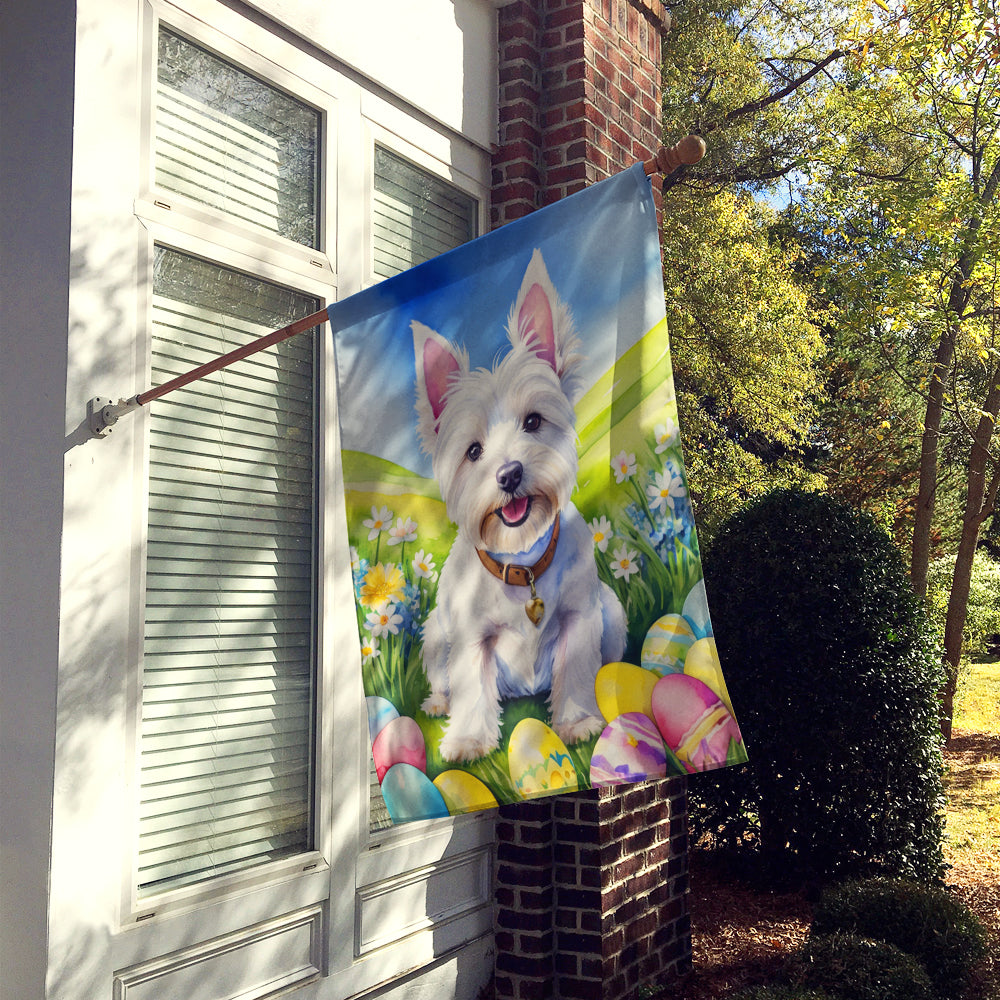 Westie Easter Egg Hunt House Flag 28x40 Porch Sleeve Pole Decorative Outside Yard Banner Artwork Wall Hanging, Polyester