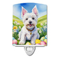 Westie Easter Egg Hunt Ceramic Night Light Compact, UL-Certified, Ideal for Bedroom, Bathroom, Nursery, Hallway, Kitchen, 6x4x3, Multicolor