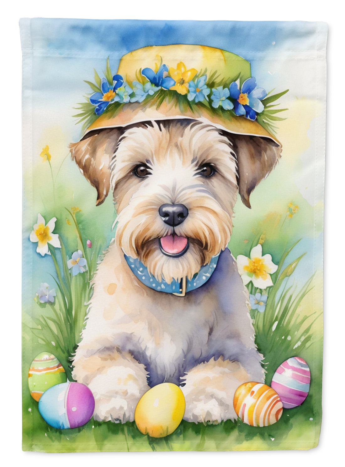 Wheaten Terrier Easter Egg Hunt House Flag 28x40 Porch Sleeve Pole Decorative Outside Yard Banner Artwork Wall Hanging, Polyester