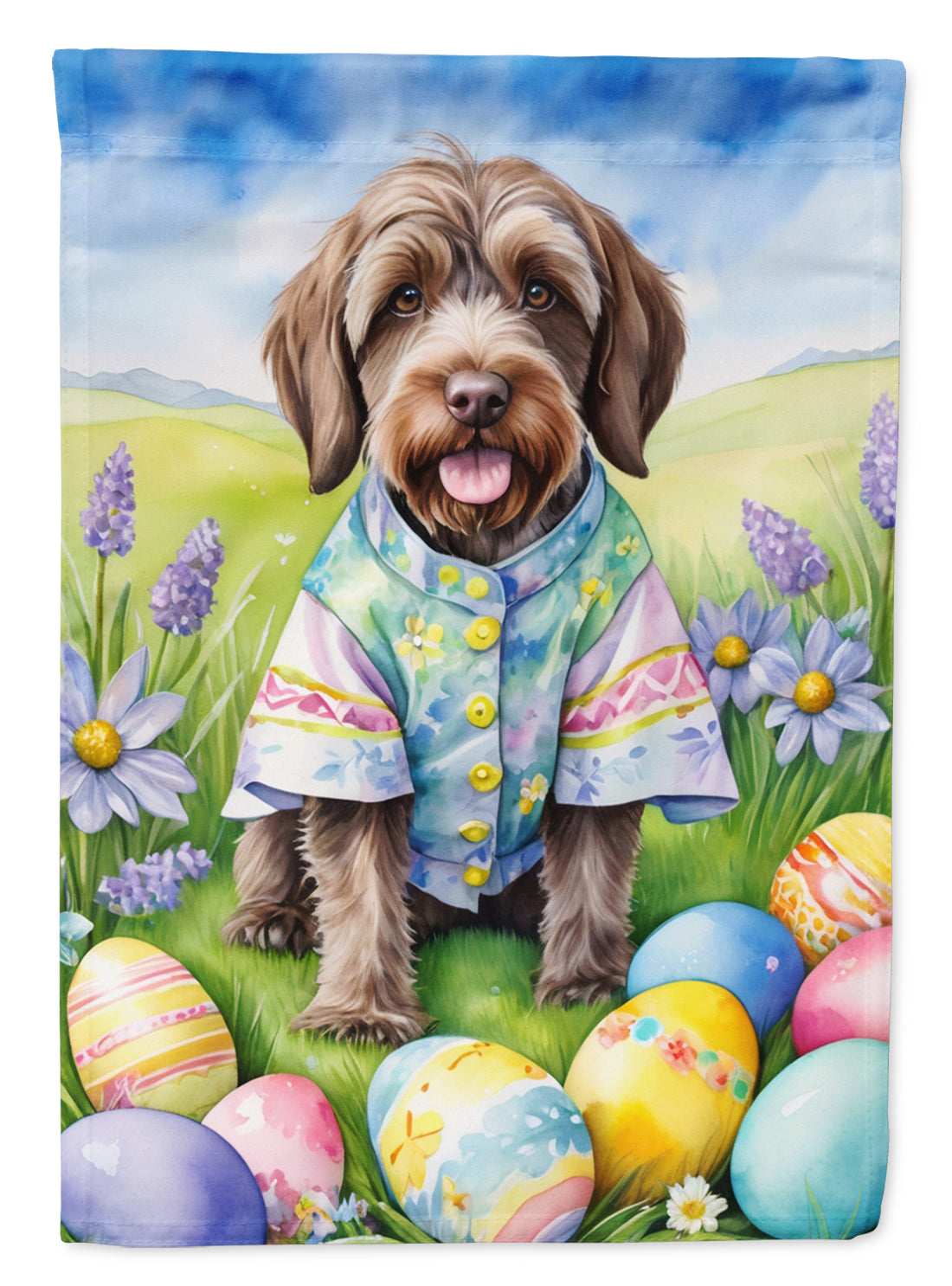 Wirehaired Pointing Griffon Easter Egg Hunt House Flag 28x40 Porch Sleeve Pole Decorative Outside Yard Banner Artwork Wall Hanging, Polyester