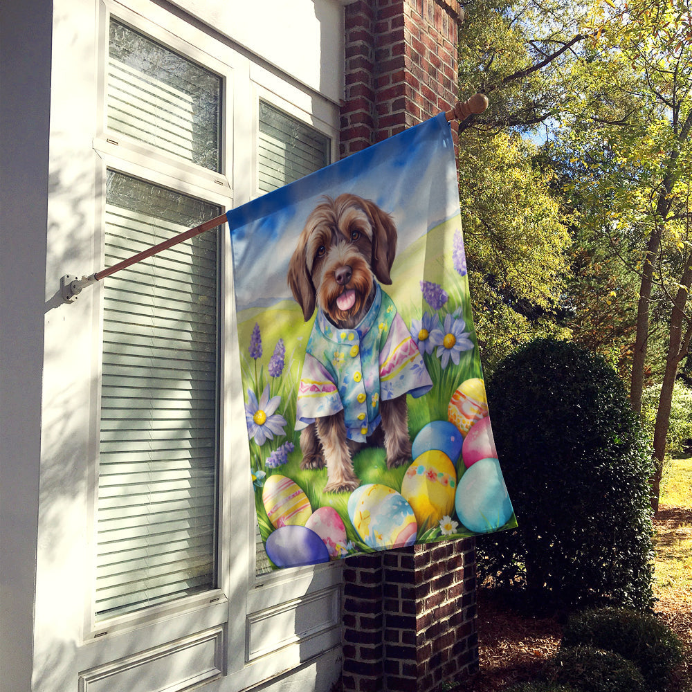 Wirehaired Pointing Griffon Easter Egg Hunt House Flag 28x40 Porch Sleeve Pole Decorative Outside Yard Banner Artwork Wall Hanging, Polyester