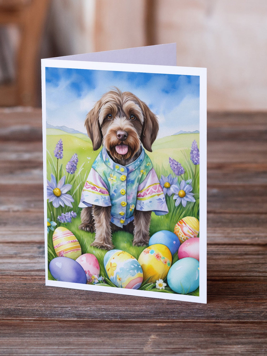 Wirehaired Pointing Griffon Easter Egg Hunt Greeting Cards Pack of 8 Blank Cards with Envelopes Whimsical A7 Size 5x7