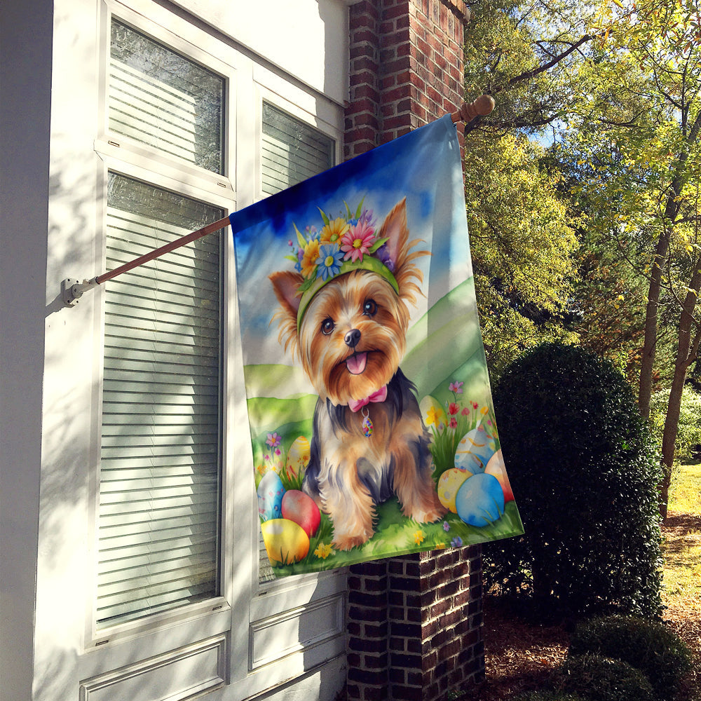 Yorkshire Terrier Easter Egg Hunt House Flag 28x40 Porch Sleeve Pole Decorative Outside Yard Banner Artwork Wall Hanging, Polyester