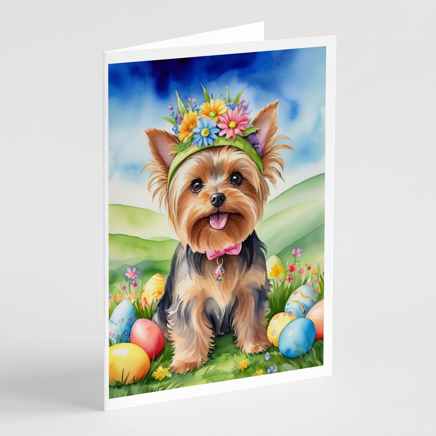 Yorkshire Terrier Easter Egg Hunt Greeting Cards Pack of 8 Blank Cards with Envelopes Whimsical A7 Size 5x7