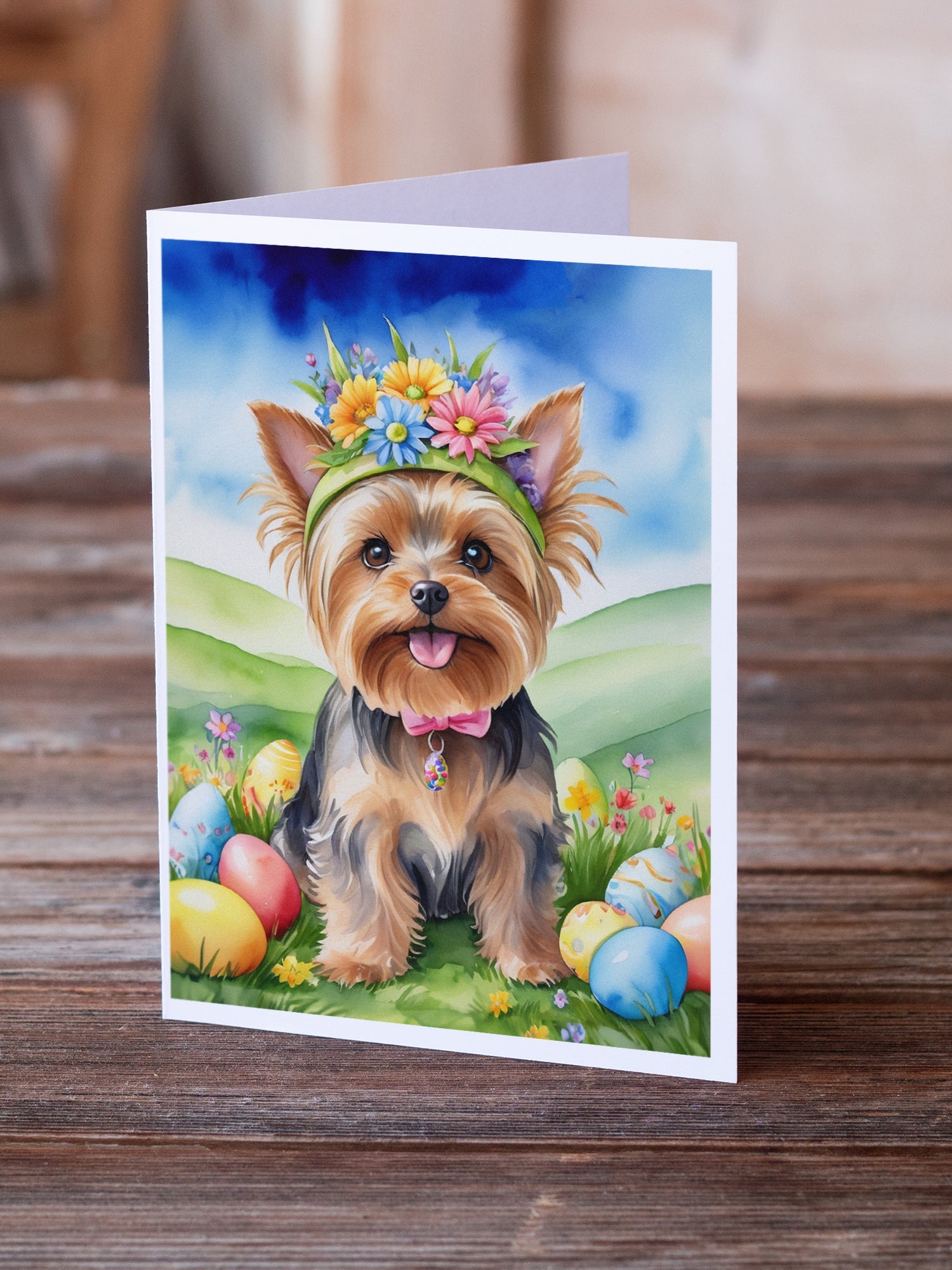 Yorkshire Terrier Easter Egg Hunt Greeting Cards Pack of 8 Blank Cards with Envelopes Whimsical A7 Size 5x7