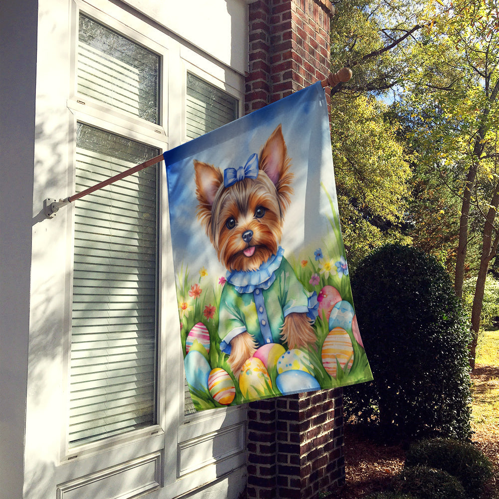Yorkshire Terrier Easter Egg Hunt House Flag 28x40 Porch Sleeve Pole Decorative Outside Yard Banner Artwork Wall Hanging, Polyester