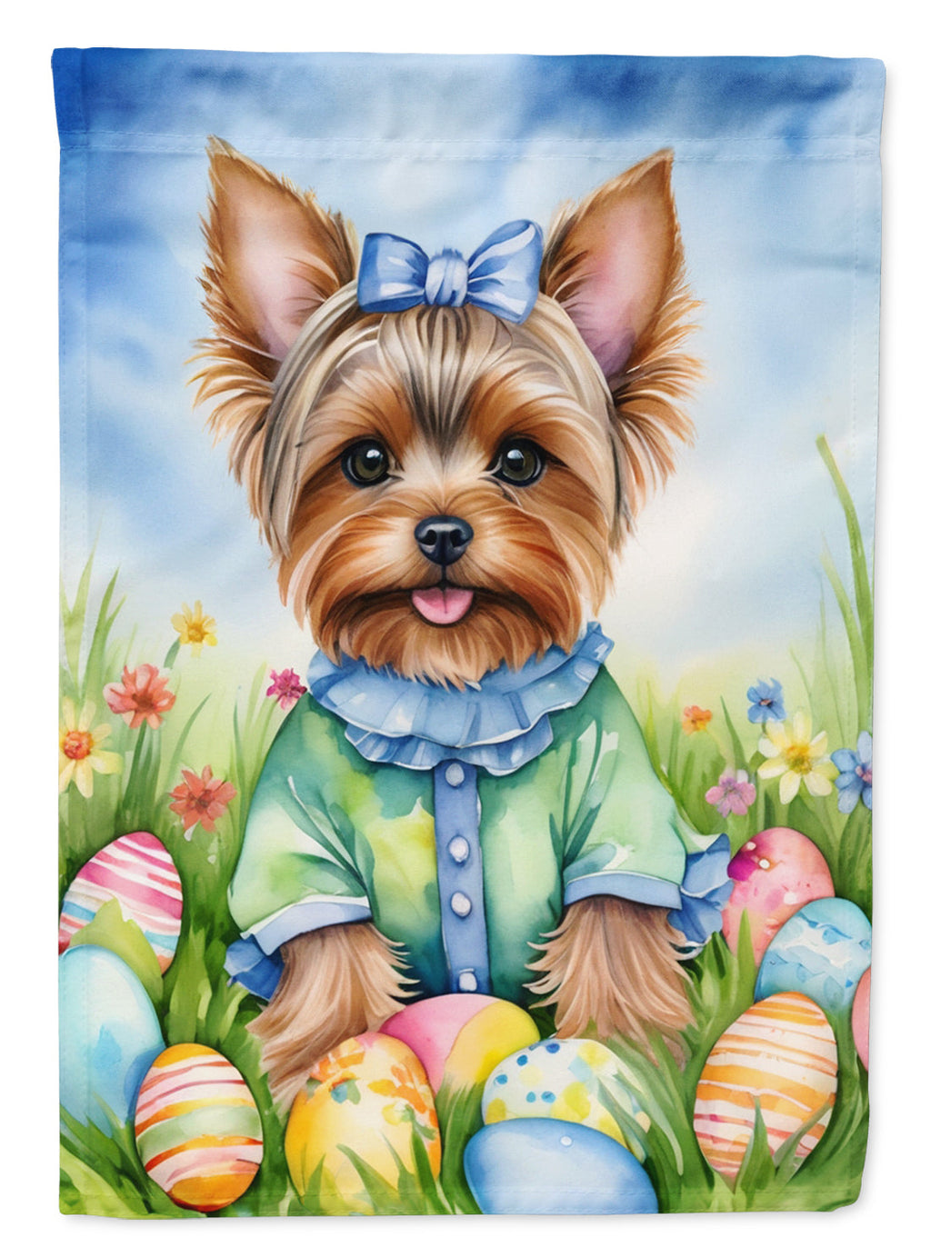 Yorkshire Terrier Easter Egg Hunt House Flag 28x40 Porch Sleeve Pole Decorative Outside Yard Banner Artwork Wall Hanging, Polyester