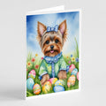 Yorkshire Terrier Easter Egg Hunt Greeting Cards Pack of 8 Blank Cards with Envelopes Whimsical A7 Size 5x7