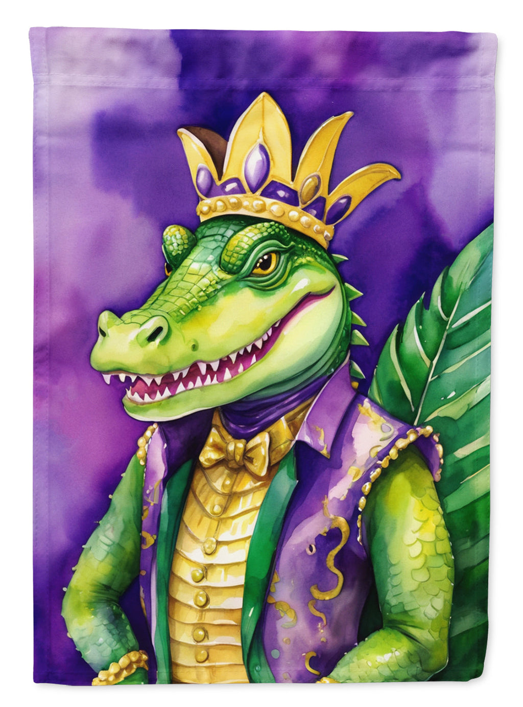Alligator King of Mardi Gras House Flag 28x40 Porch Sleeve Pole Decorative Outside Yard Banner Artwork Wall Hanging, Polyester