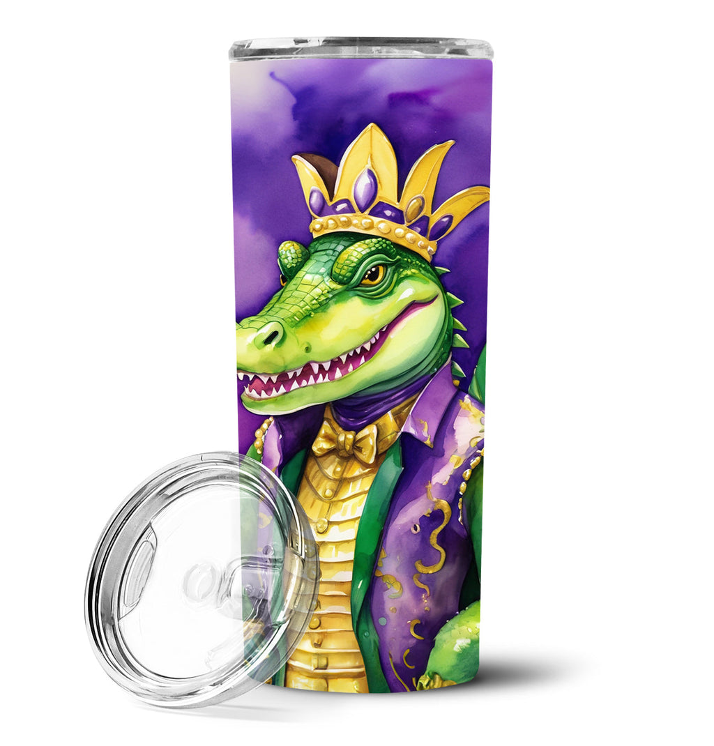Alligator King of Mardi Gras Stainless Steel Skinny Tumbler 20 oz Vacuum Double Walled Reusable Insulated Travel Cup