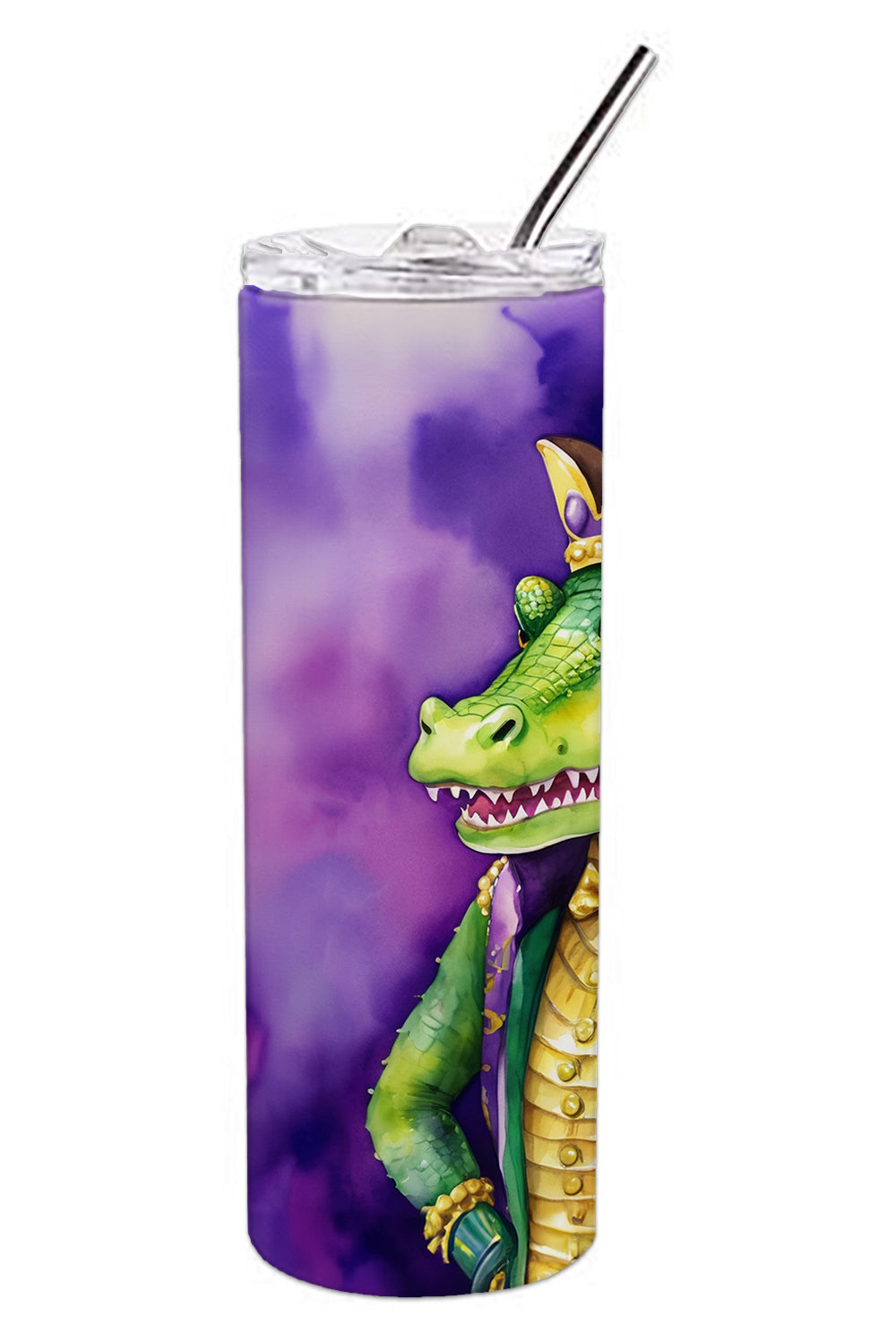Alligator King of Mardi Gras Stainless Steel Skinny Tumbler 20 oz Vacuum Double Walled Reusable Insulated Travel Cup