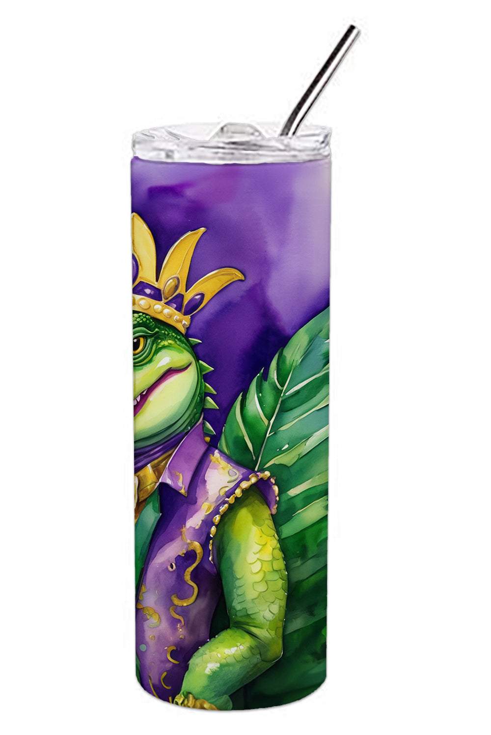 Alligator King of Mardi Gras Stainless Steel Skinny Tumbler 20 oz Vacuum Double Walled Reusable Insulated Travel Cup