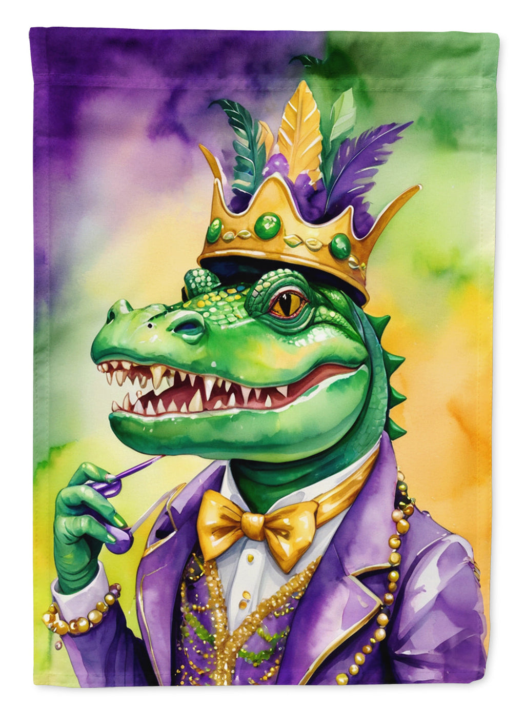 Alligator King of Mardi Gras House Flag 28x40 Porch Sleeve Pole Decorative Outside Yard Banner Artwork Wall Hanging, Polyester